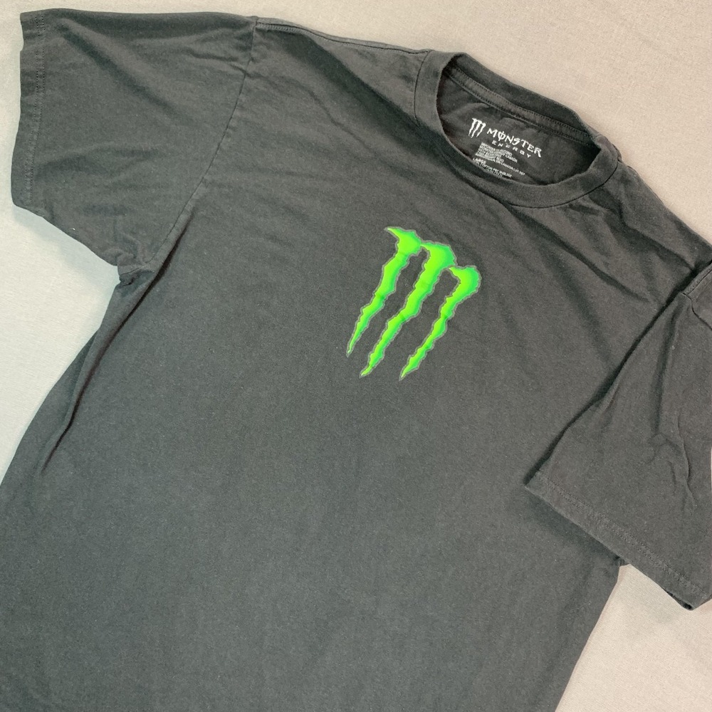 Monster Energy Shirt Mens Large Black Logo Graphic Tee Tagless Preshrunk Cotton